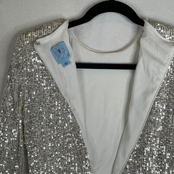 CeCe Sequin Mini Dress‎ Long Sleeve Party Cocktail Silver Size 6 - Picture 6 of 9